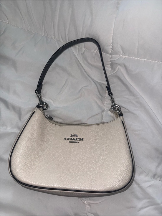 Coach Handbags - Coach Pebbled Leather Shoulder Bag in Ivory with Black Trim